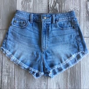 Sun & Shadow High Rise Cut Off Denim Shorts